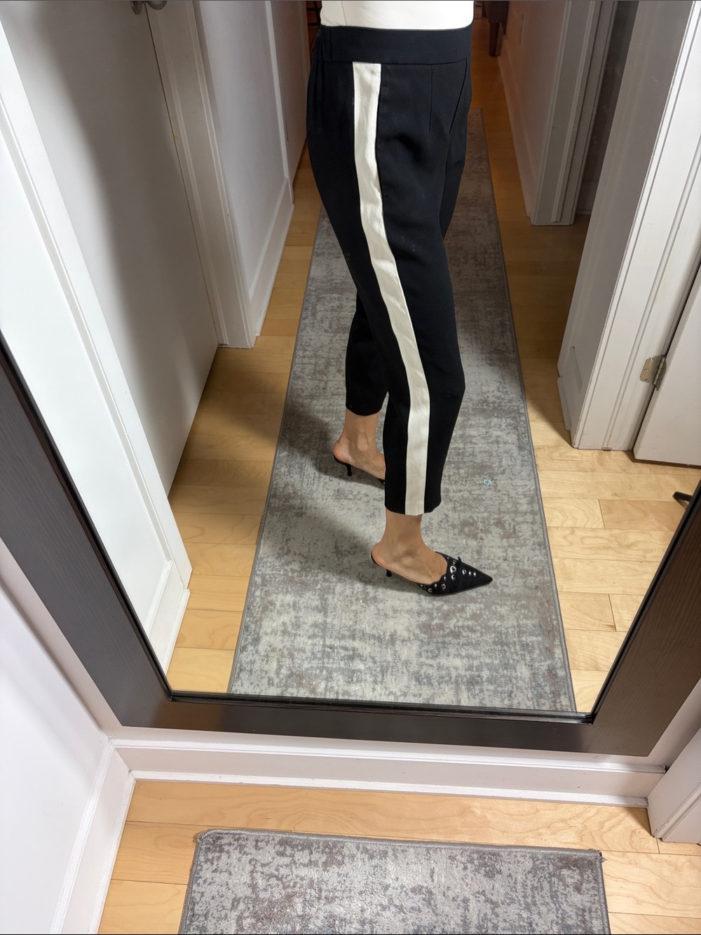 Babaton Black Cropped Pants with White Side Stripe